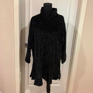 Vtg Angelheart black rainbow dots velveteen button down front winter dress tunic